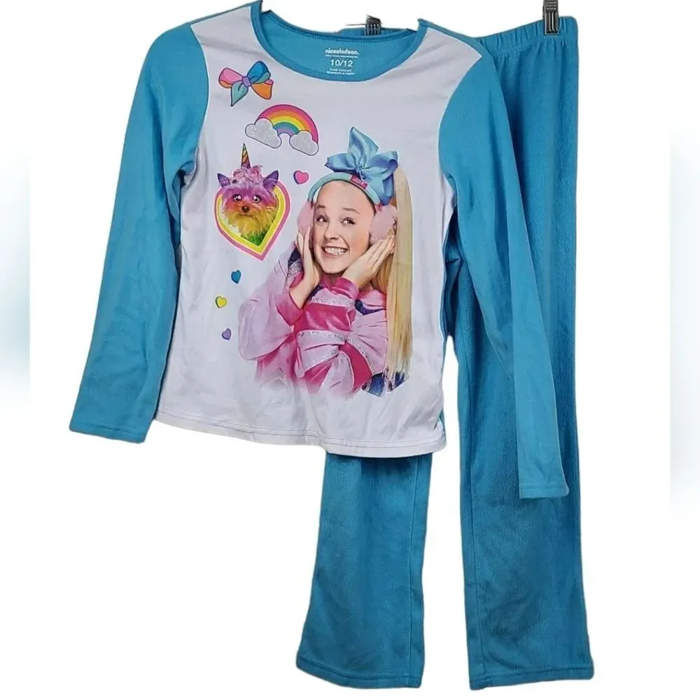 JoJo Siwa Rainbow Pajama Set Girls 10/12 Fuzzy Fleece BowBow Unicorn Cozy PJ
